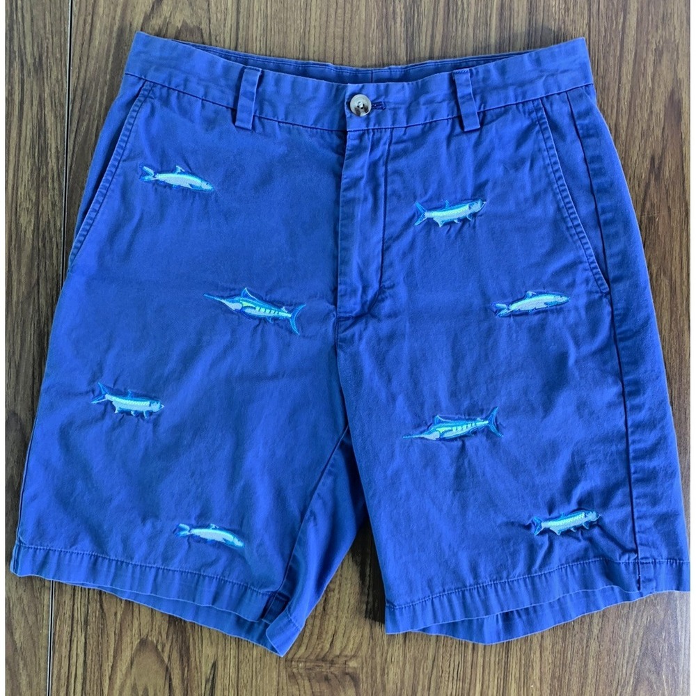 Vineyard Vines Shorts Mens 30‎ Blue Embroidered Fish Chino Cotton Twill Preppy